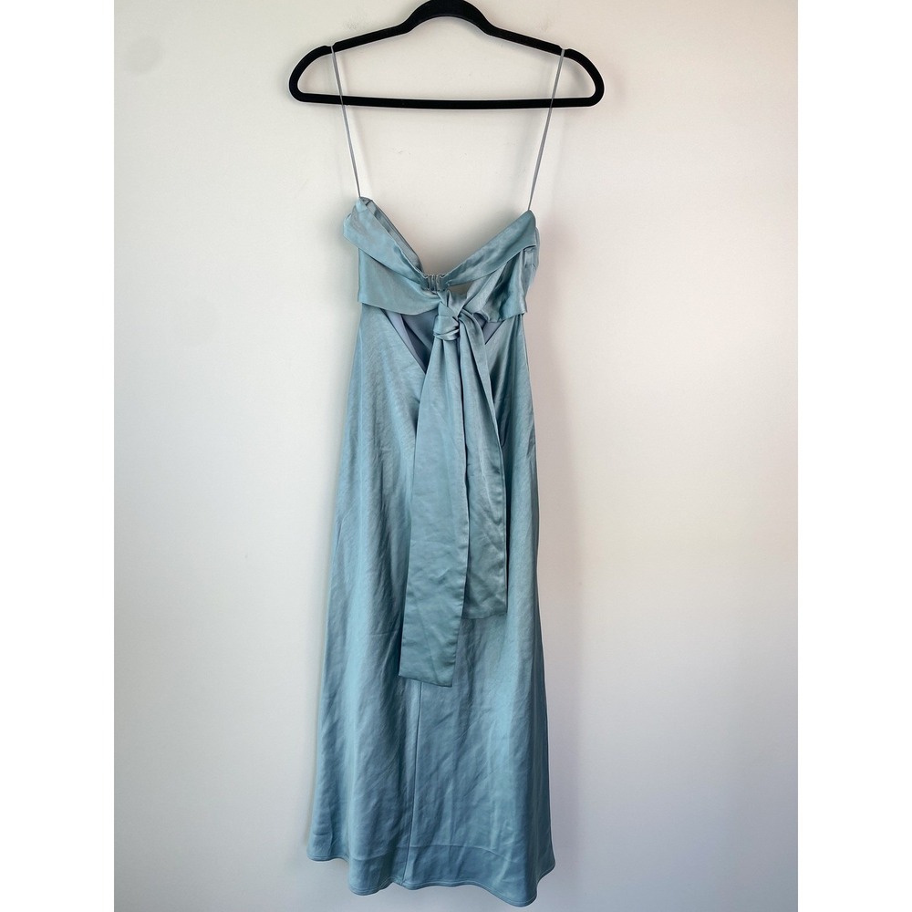 NWT Free People X Third Form Satin Tie Back Strapless Midi Dress 6 Blue Wave - Picture 6 of 13